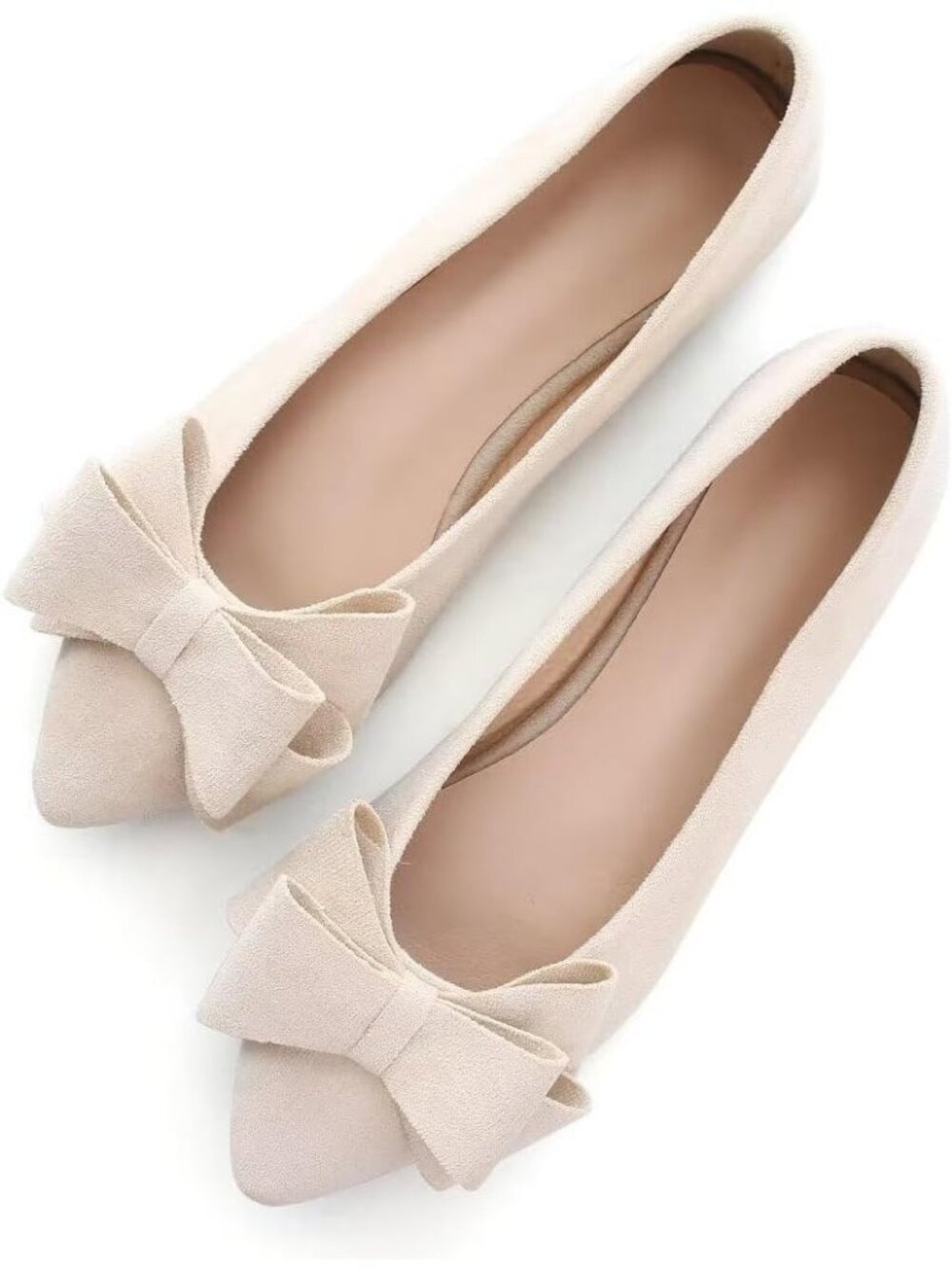 Women's Apricot Suede Fashion Bowknot Flats Comfort Pointed Toe Dressy Shoes - Picture 1 of 6